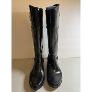 Michael Kors Tall Black Shiny Rain boots Size 8  Logo Glossy Spring